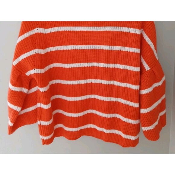 Allude Cashmere Wool Blend Sweater Est Size Large Orange Stripe Balloon Sleeve - Picture 9 of 9